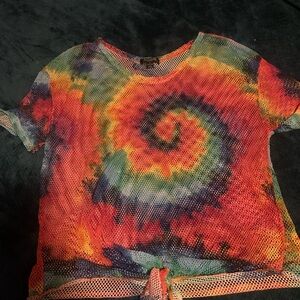 Vibrant Tie-Dye Mesh Women's Blouse